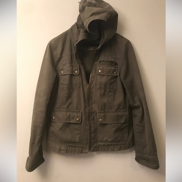 J.CREW HODDED WASHED & AGED UTILITY JACKET Coat - Sz 10 GREEN - Picture 2 of 5